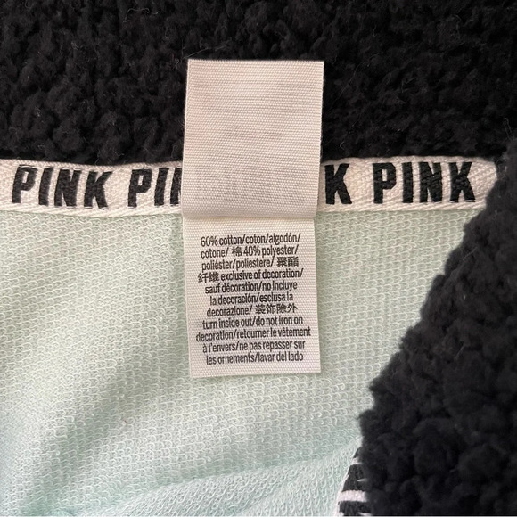 PINK Victoria’s Secret Mint Green Sherpa Collar 1/4 Zip Sweatshirt Medium Women - Picture 9 of 10